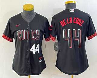 Womens Cincinnati Reds #44 Elly De La Cruz Number Black 2023 City Connect Cool Base Stitched Baseball Jersey2